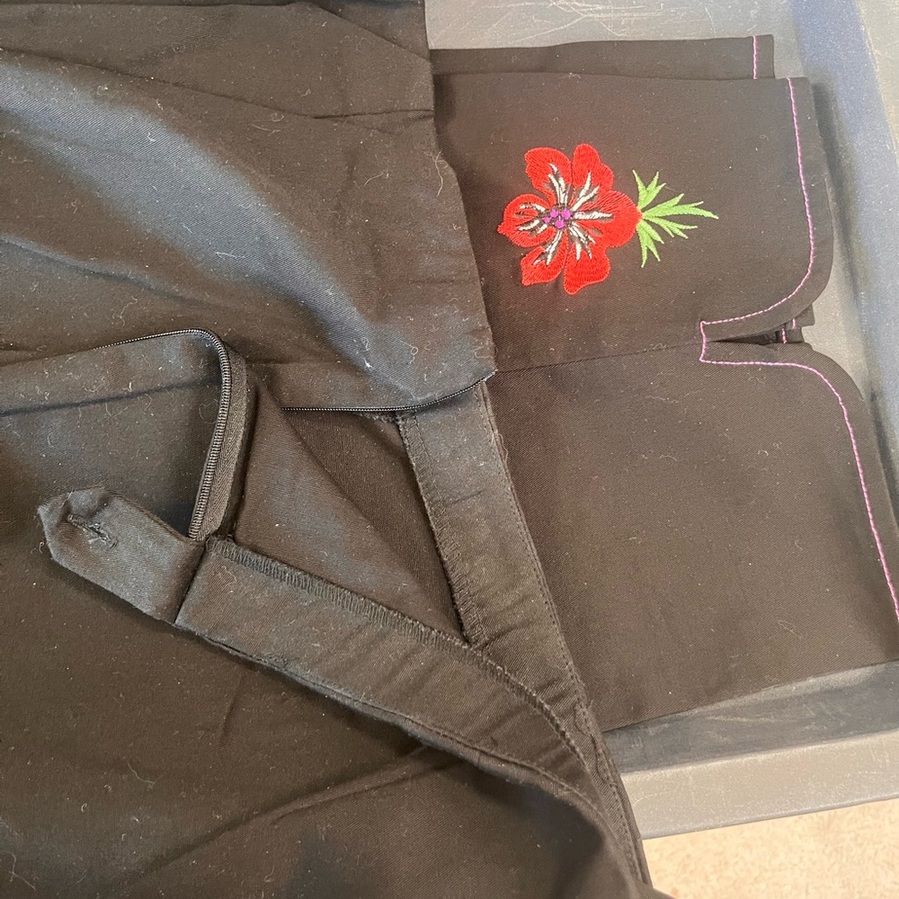 Bob Mackie Wearable Art Black Pants with Red Floral Embroidery